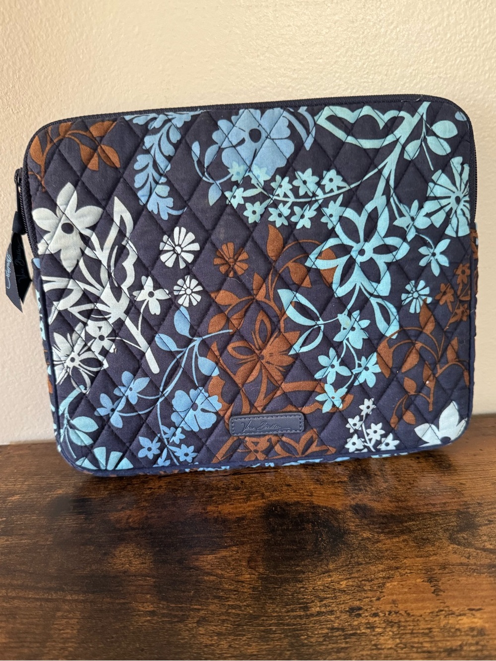 Vera Bradley Java Blue Quilted Cotton Laptop Tablet Sleeve Zipper Case 10" x 8”